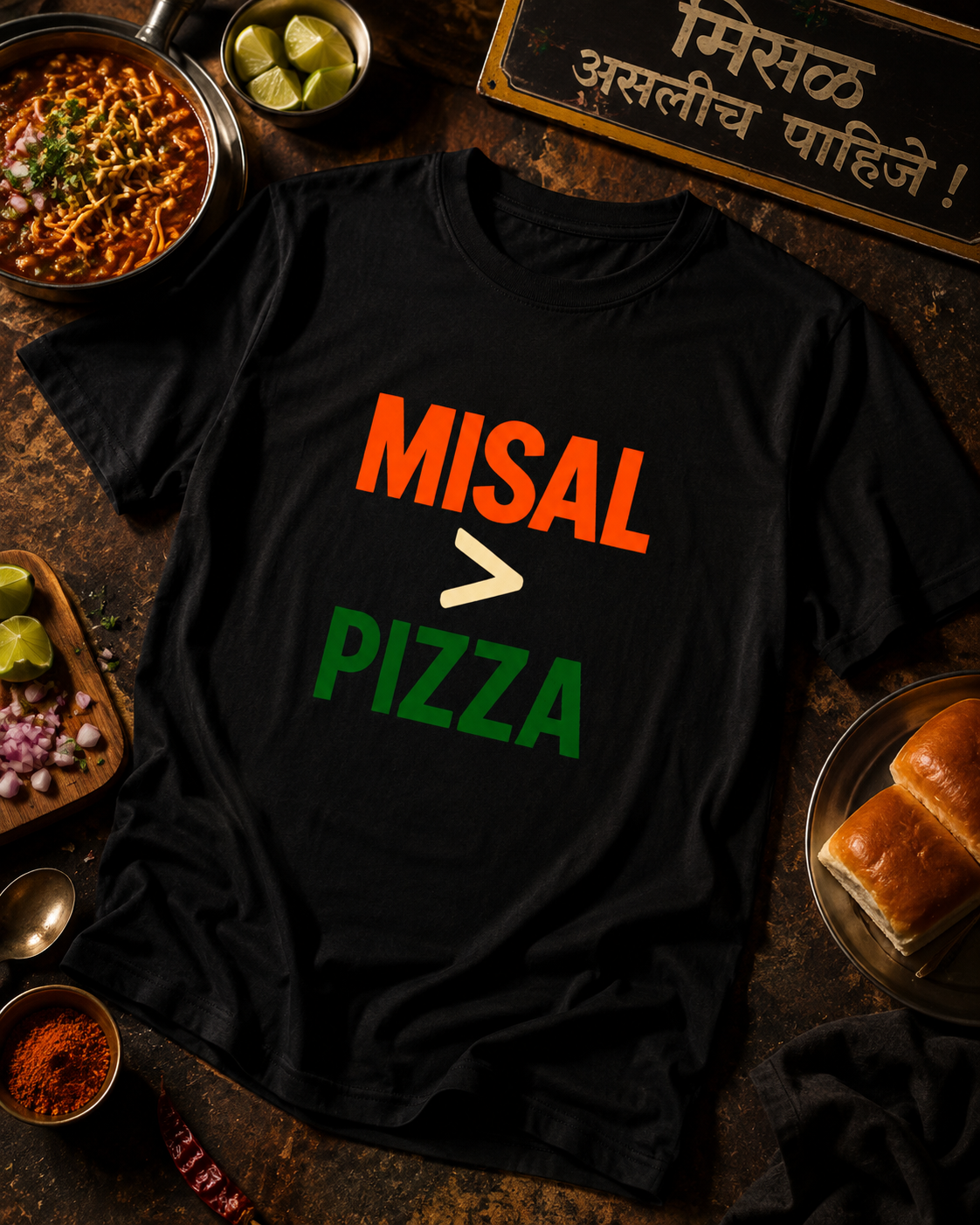 Misal > Pizza — Pune Food Loyalty T-Shirt